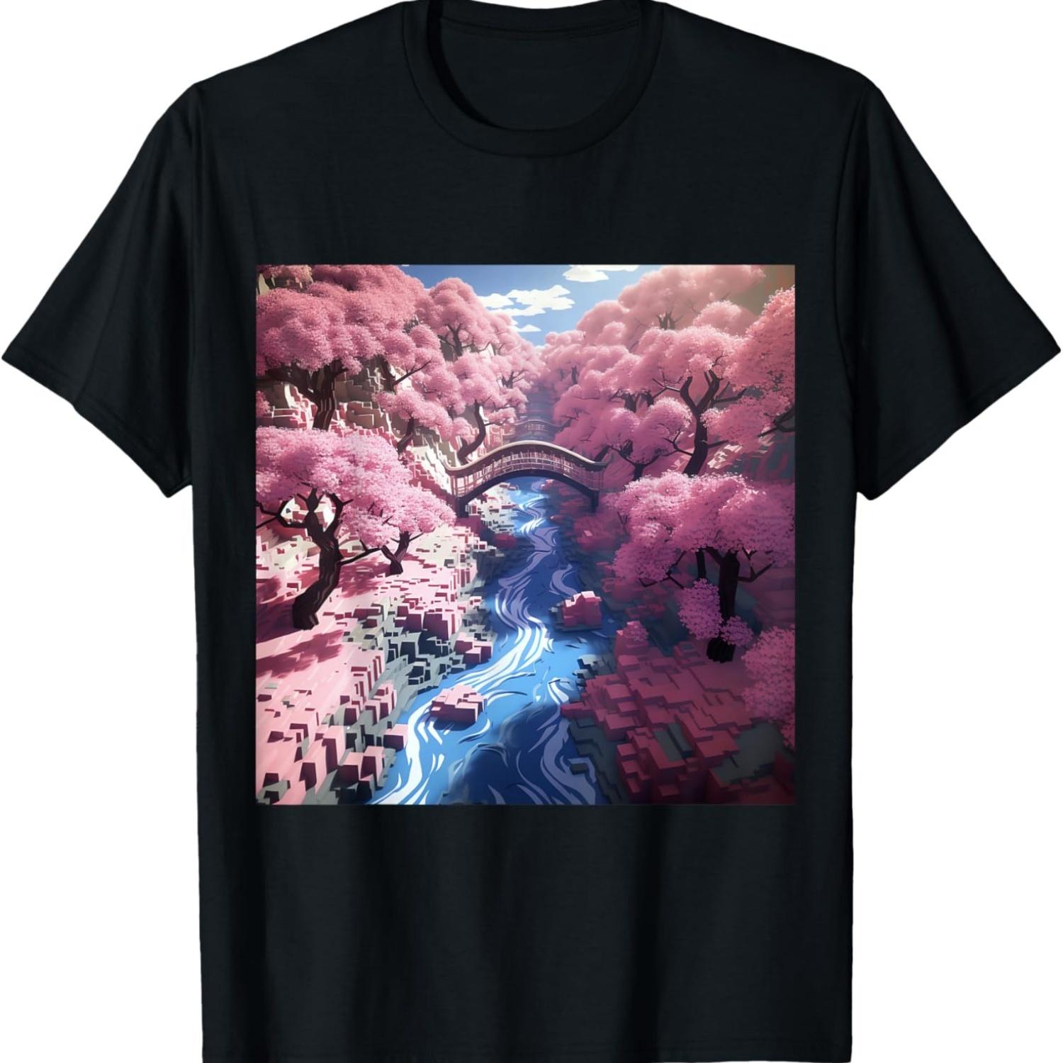 Voxelized Floral Fantasy Isometric Cherry Blossom T-Shirt S чёрный