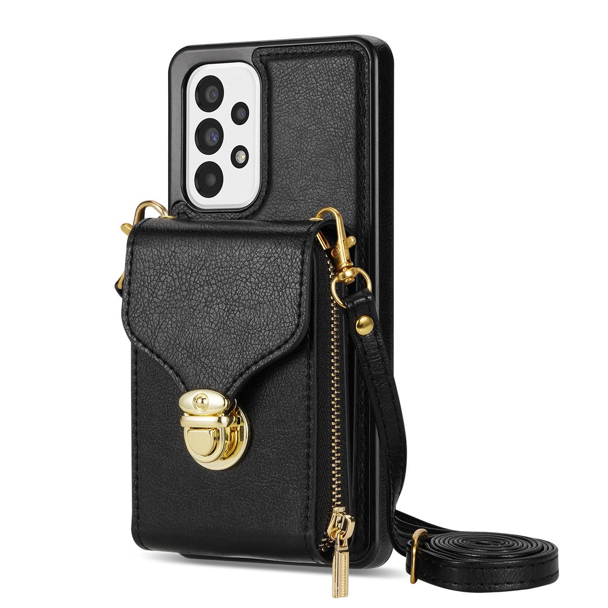 

Crossbody Phone Case for Samsung Galaxy A52 4G/5G/A52s 5G,PU Leather+TPU Zipper Card Holder Kickstand Cover Black