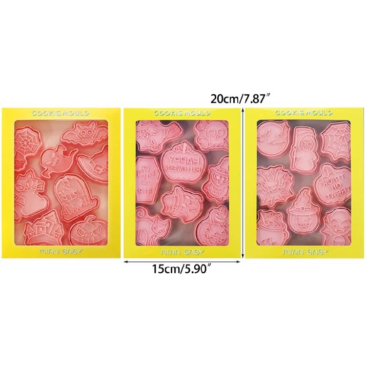 24PCS Cartoon Halloween Series Biscuit Mold PP Material Cookie Molds Push-type