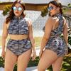 Plus Size Swimwear Women Sexy Printed Bikini Large Split Swimsuit Two Piece High Waist Bathing Suit 2XL-5XL
