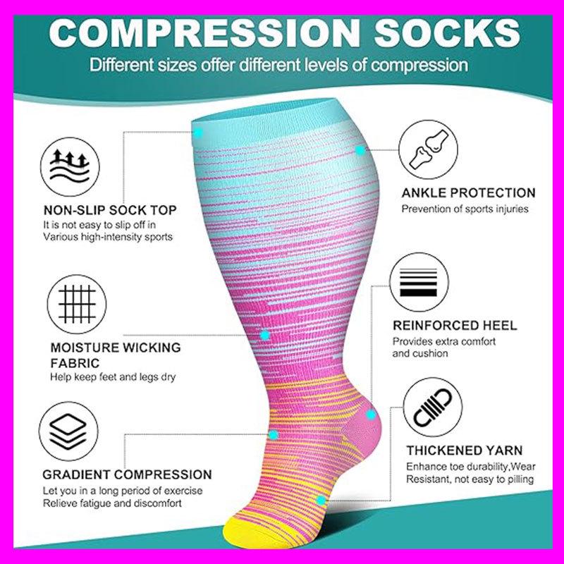 Three-Pair Pack Plus Size Knee-High Compression Socks for Wide Calf - Extra Large Support & Circulation Pressure Socks