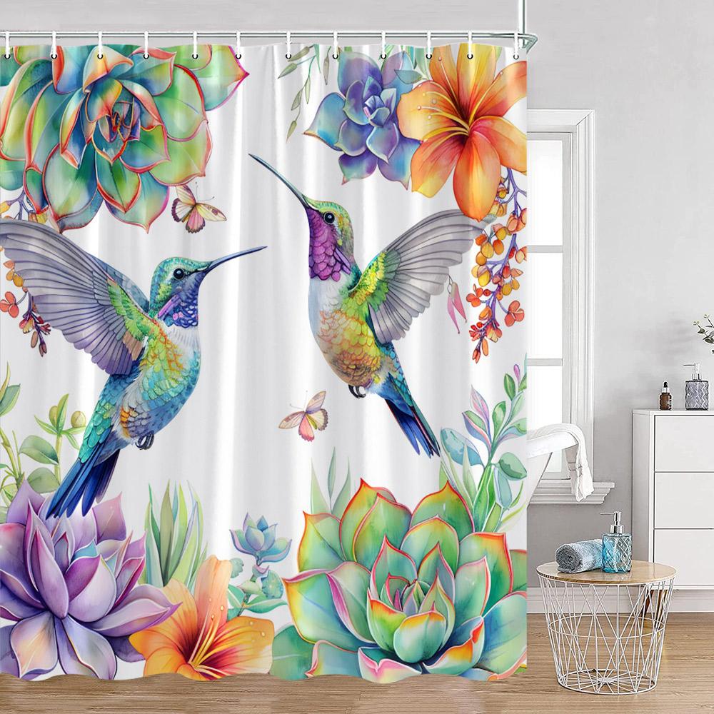 Birds Shower Curtains Parrot Hummingbird Cute Animals Tropical Leaves Spring Bathroom Curtain Polyetser Home Decoration For Bath
