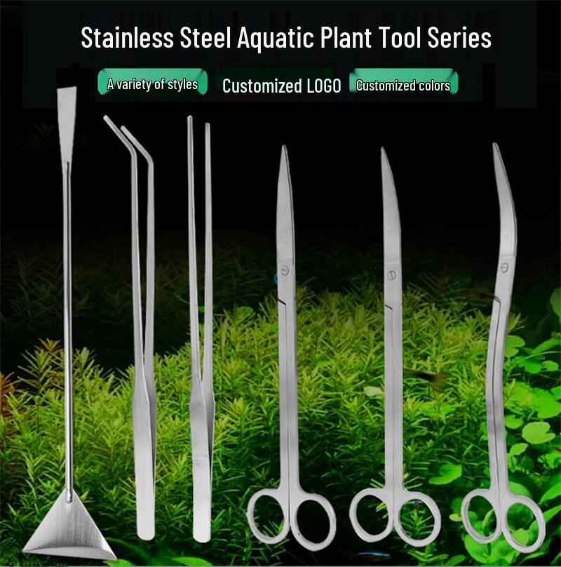 Aquatic Plant Trimming Kit: Stainless Steel Tweezers, Scissors, Clips, Flat Sand Shovel, Algae Scraper, Fish Tank Cleaning Supplies