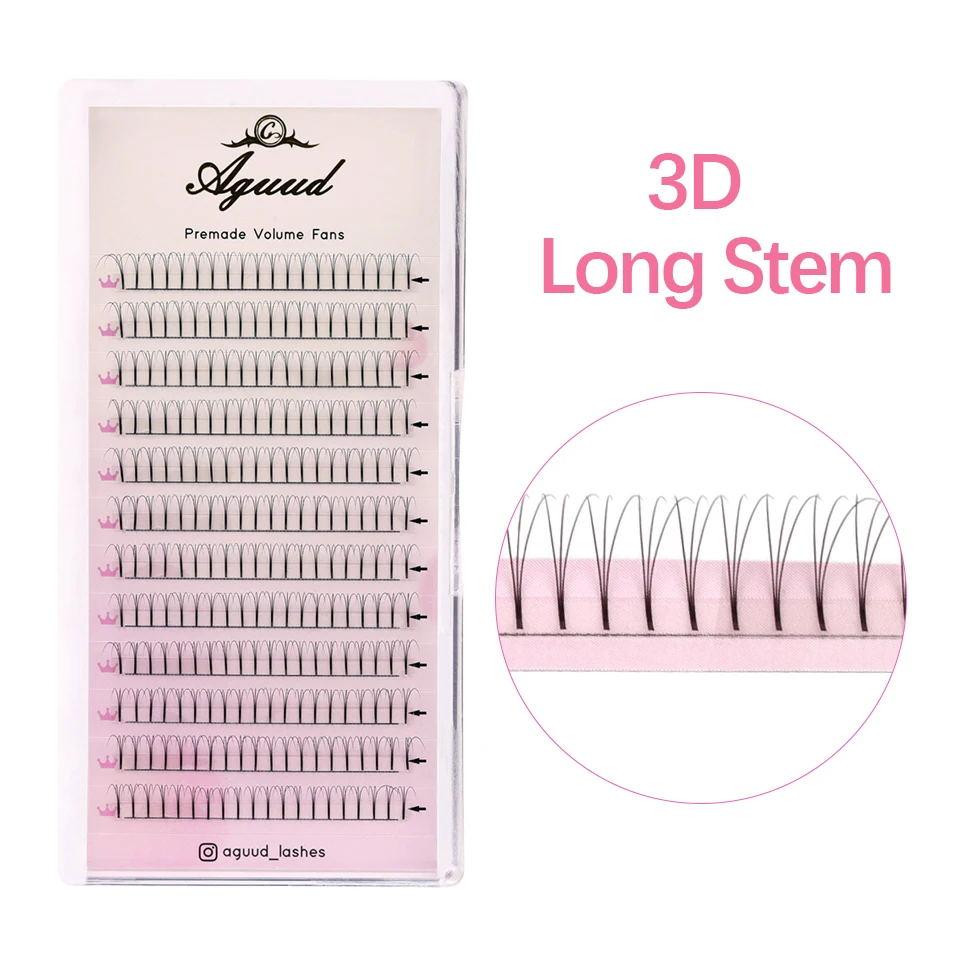 AGUUD 3D/4D/5D/6D Premade Volume Fans Fluffy Lashes Long Stem Russian Volume Eyelashes Extension Soft Matte Black Premade Fans