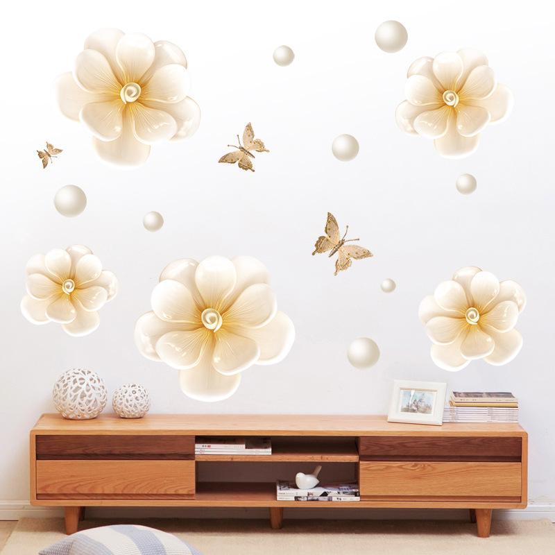 Vodotěsná samolepka na zeď s motýlky z okvětních lístků květin, samolepicí, odnímatelná, pro ložnici, obývací pokoj, domácí dekoraci, severský styl