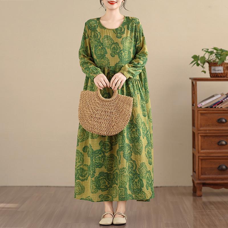 DIMANAF Women Plus Size Spring Summer New 2026 Vintage Long Dress Loose Oversize Long Sleeve Maxi Floral Print