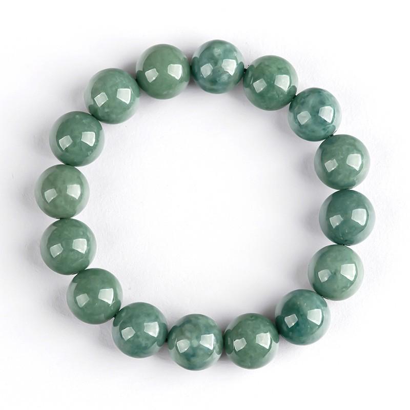 Natural A-Grade Ice-Type Green Jade Round Beads Bracelet for Men & Women
