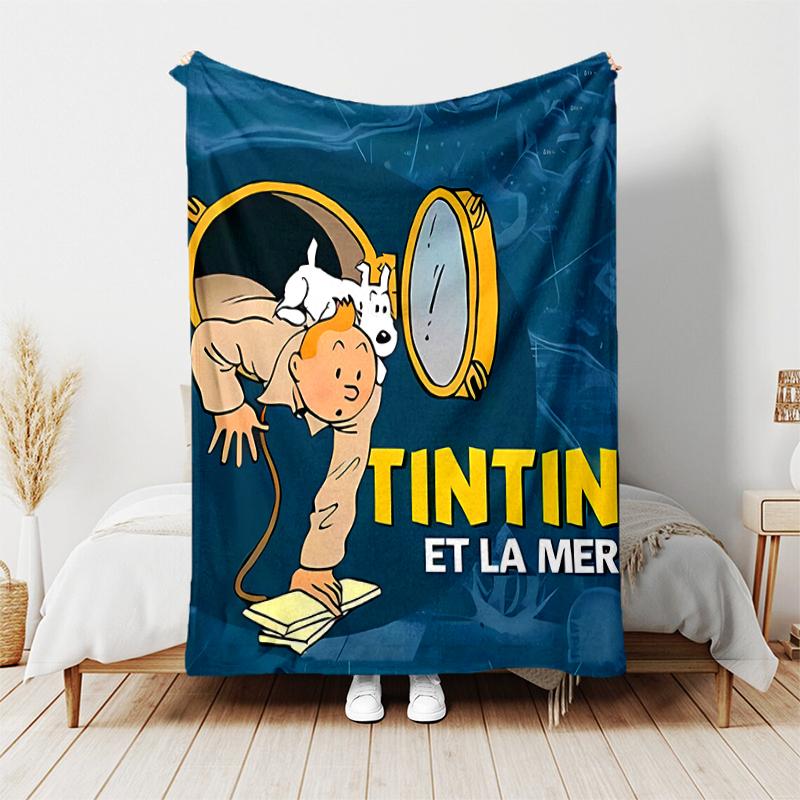 1pc Blanket The Adventures of Tintin2 Print Design, Lightweight Blanket for Sofa, Bed- Soft &Warm, Gift for All Seasons like Christmas, Halloween