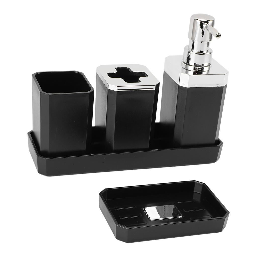 Bathroom Accessories Set Bath Ensemble Set with Toothbrush Holder Cup Lotion Bottles Soap Dish Tray