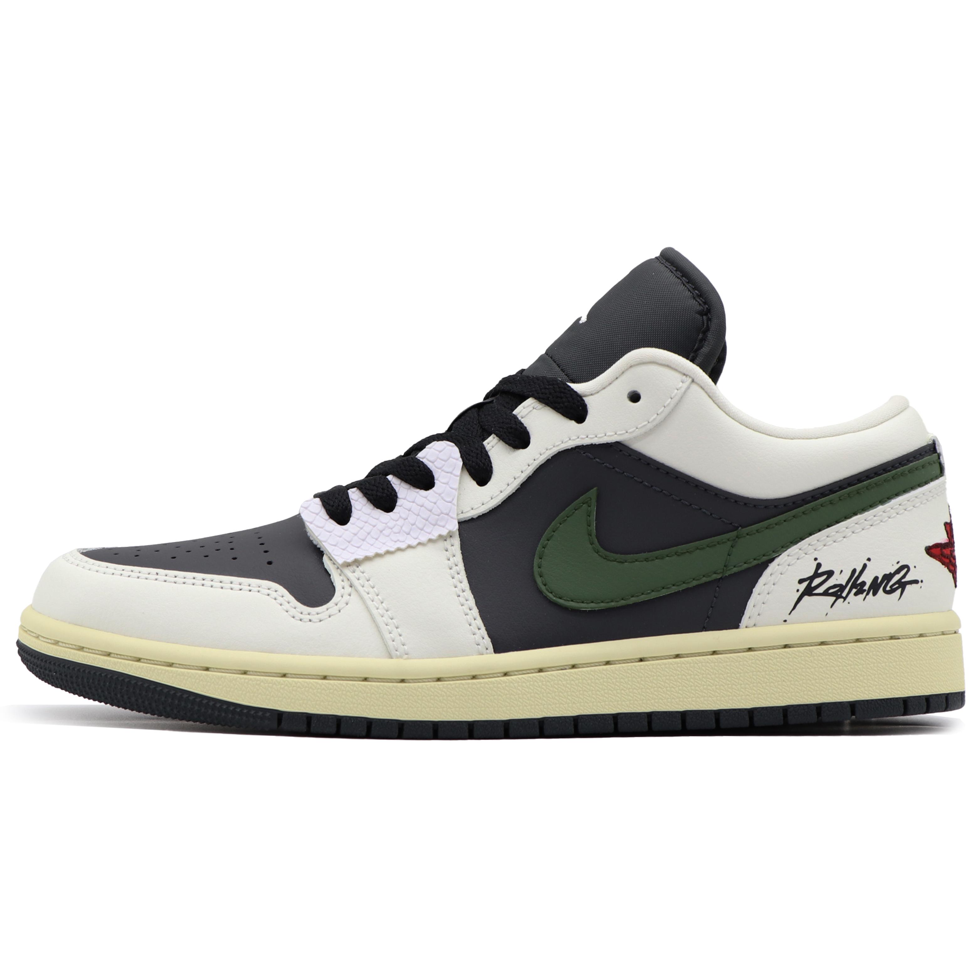

Jordan Air Jordan 1 Low top Vintage Basketball Shoes Unisex Black White Green DC0774-001(Team57-) 35.5