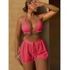 European and American Trendy Solid Color Halter Bikini Set (Three-Piece) - Sexy and Fashionable 2025