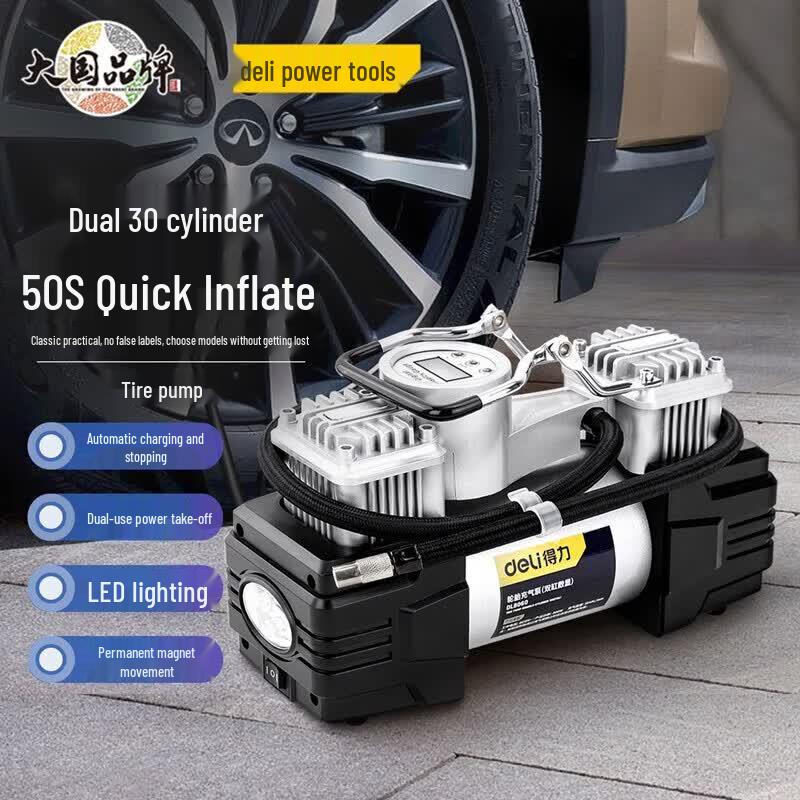 Deli Dual-Cylinder Digital Car Tire Inflator