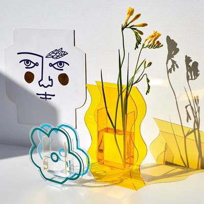 Modern Style Acrylic Vase Creative Flower Container Living Room Flower Arrangement Nordic Office Desktop Decoration Ornament