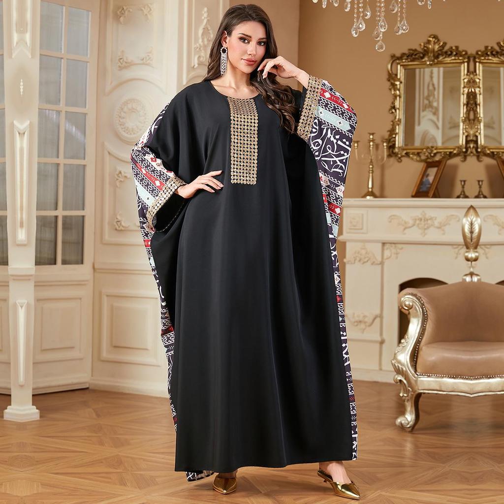 Plus Size Women's Traditional Arabic Digital Print Abaya Dress