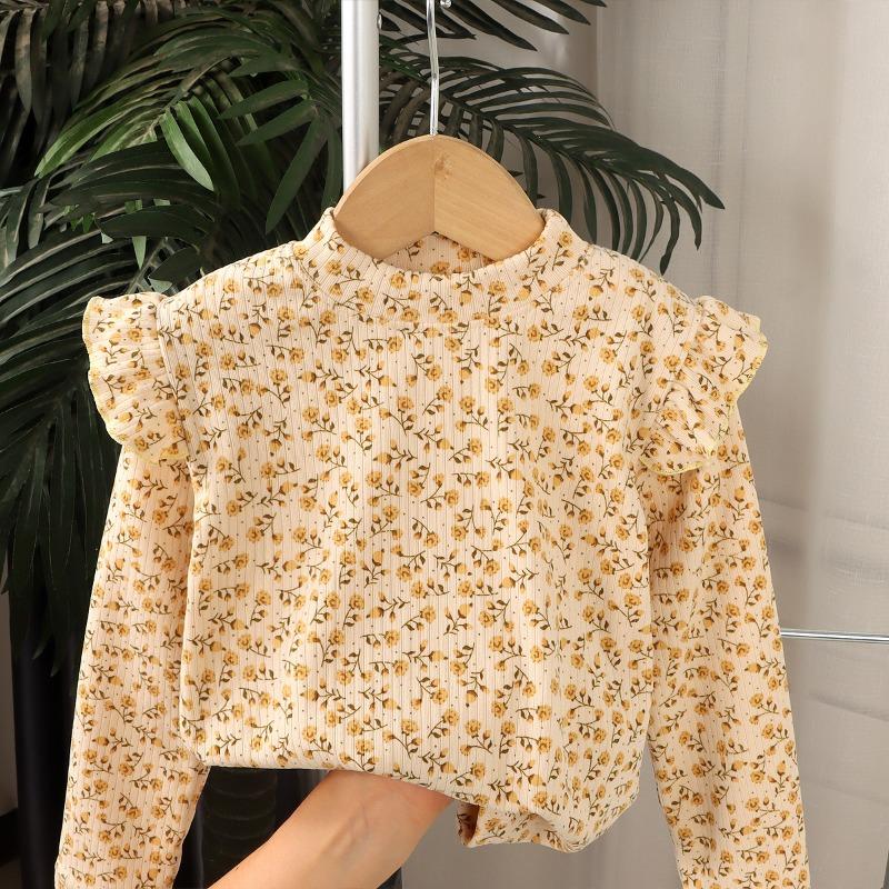 Children's Stylish Long-sleeved Versatile Printed Autumn-style Girls' Blouse with New Sleeves and Floral Print