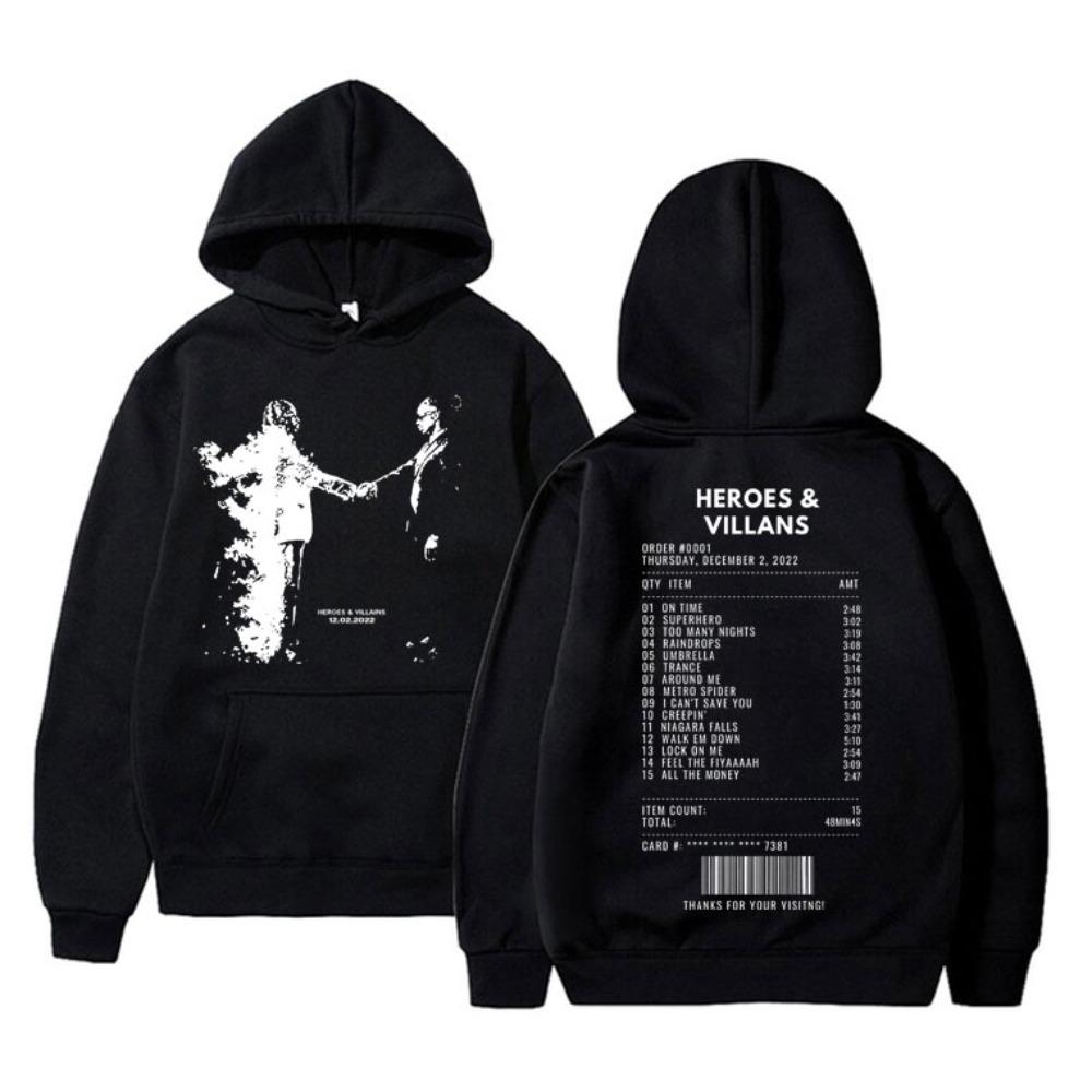 Rapper Metro Boomin Heroes Villains Double Sided Print Hoodie Men Hip Hop Oversized Sweatshirt Men's Fashion Trend Streetwear