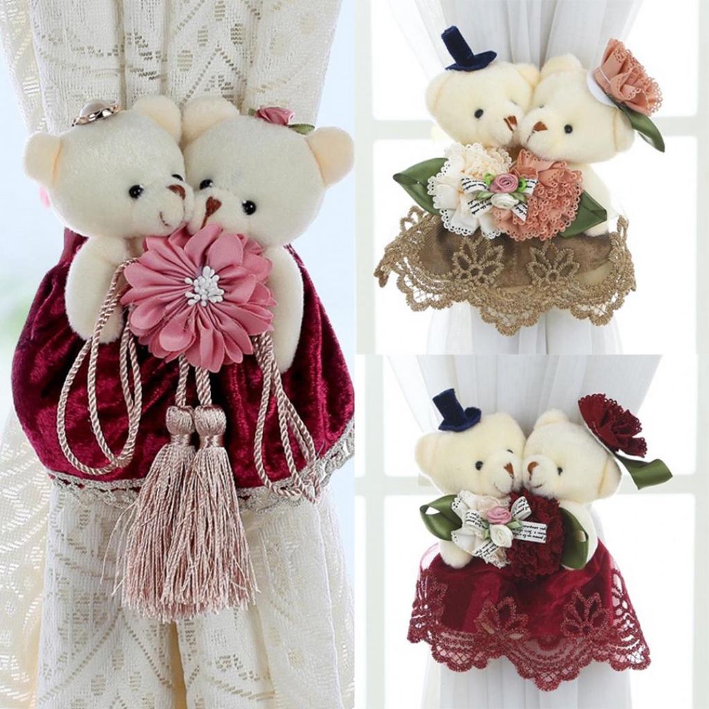 Lovely Cartoon Bear Flower Tassel Window Curtain Tieback Rope Buckle Home Decor