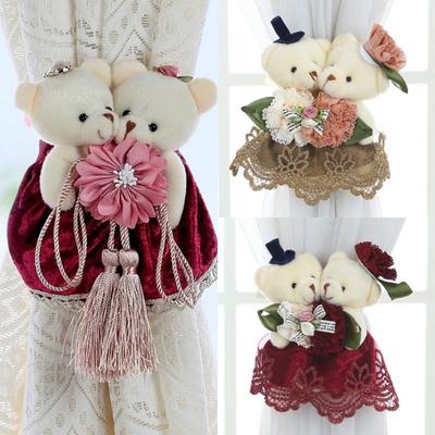 Krásny kreslený medvedík kvetinový strapec Okenný záves so zaväzovacím lanom Spona Home Decor