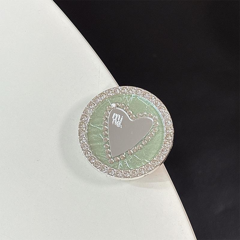 Leather Heart-Shaped Magnetic Phone Holder & Mirror with Finger Ring