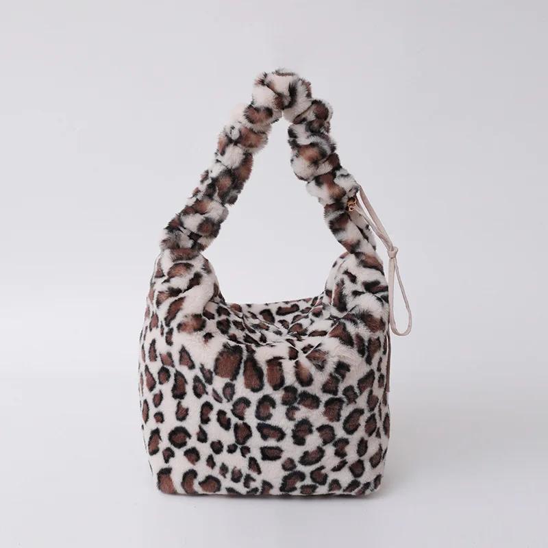 Geantă de femei cu imprimeu leopard Geantă de umăr la modă Genți de cruce pentru femei Geantă de pluș Genți de designer Poșetă și geantă