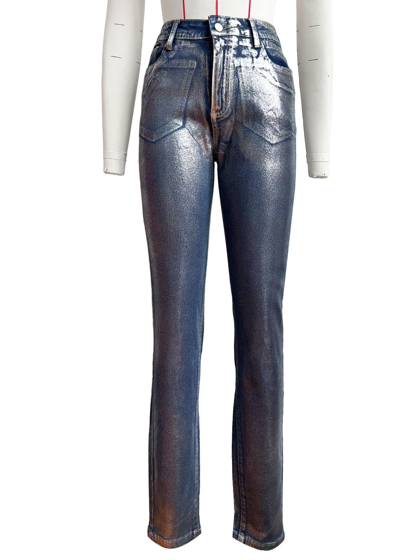 

HR88011 Women s Silver Hot Stamped Skinny Stretch Jeans Large серебряный