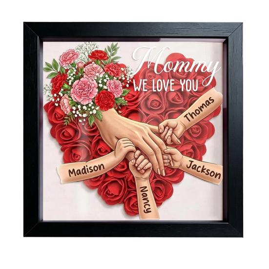 

Personalized Mommy Holding Hands Shadow Box with Ring And Manicure, Custom Names Floral Heart Picture Frame, Mother s Day Gifts for Mom Grandma S E чорний
