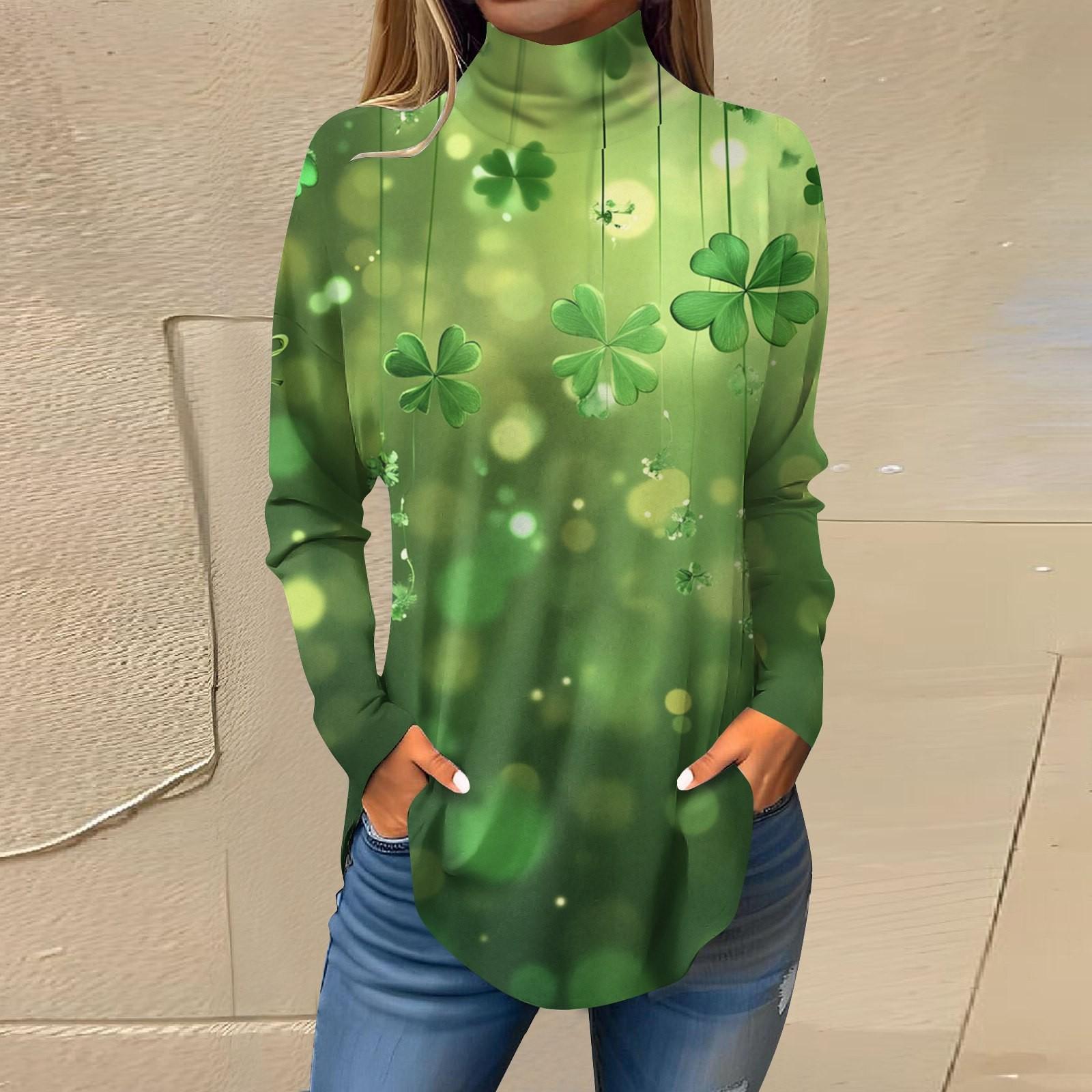 

Женская мода Повседневная свободная водолазка St. Футболки с принтом ко Дню Святого Патрика S