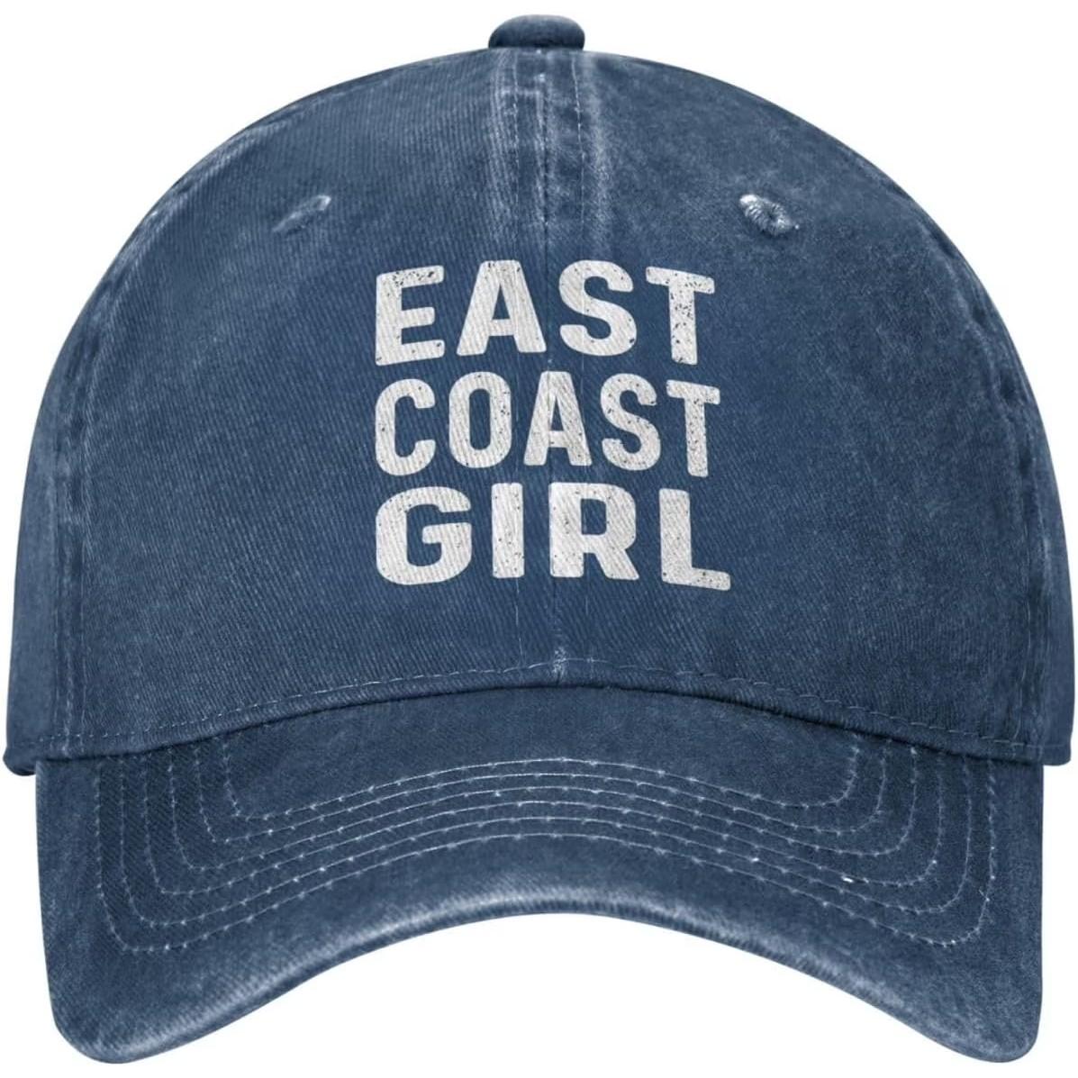 East Coast Girl Washed Denim Baseball Cap Vintage Distressed Curved Brim Adjustable Hat One Size