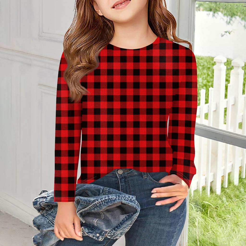 Girls Long Sleeve T Shirts Kids Fall Tops Crewneck Basic Tees Vintage Graphic Printing Top 5-14Y