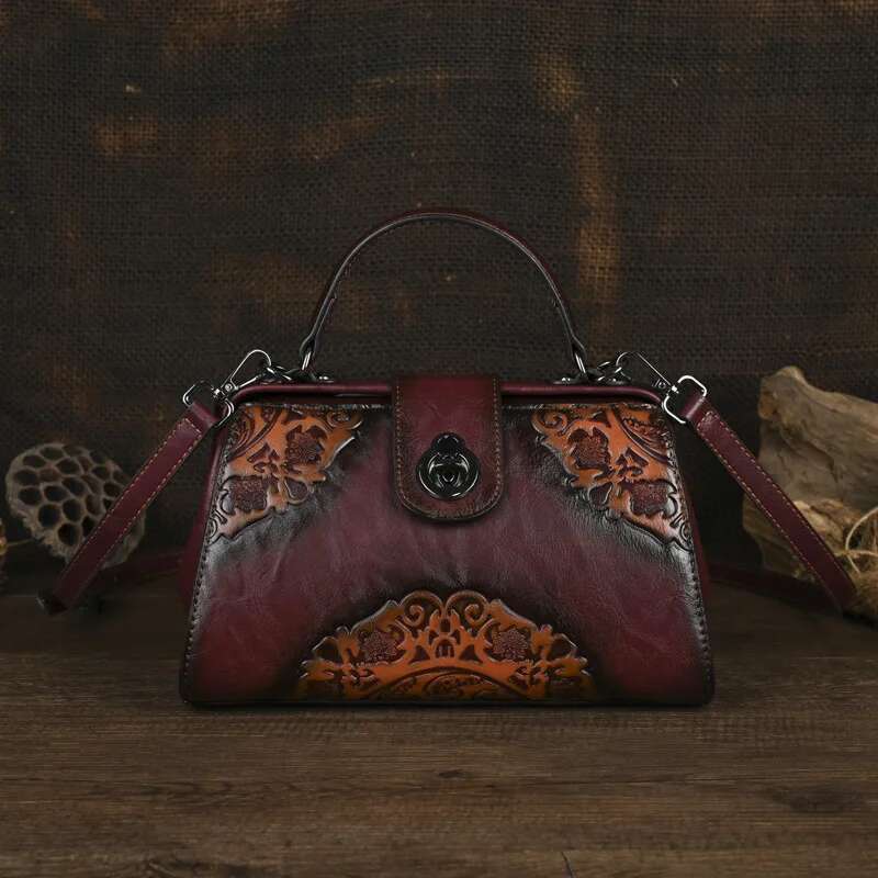 Motaora Vintage Embossed Handmade Designer Women'S Leather Shoulder & Crossbody Bag Luxury Female Purse New