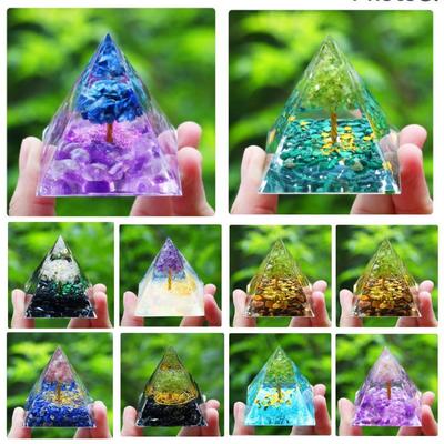 Tree of Life Orgone Pyramid Natural Crystal Amethyst Peridot Healthy Reiki Chakra Energy Balance Generator Orgonite Protection Lucky Room Decor