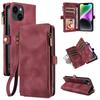 Leather flip wallet case for iPhone 15 Pro Max, Apple 14, Samsung S24 with zipper for ultimate protection.