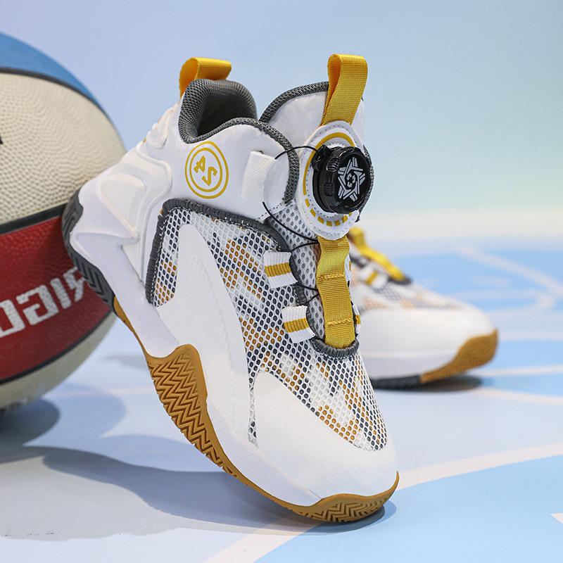 2025 New Autumn Boys' Basketball Shoes: Breathable Mesh, Rotating Buckle, Ideal for Students and Running.