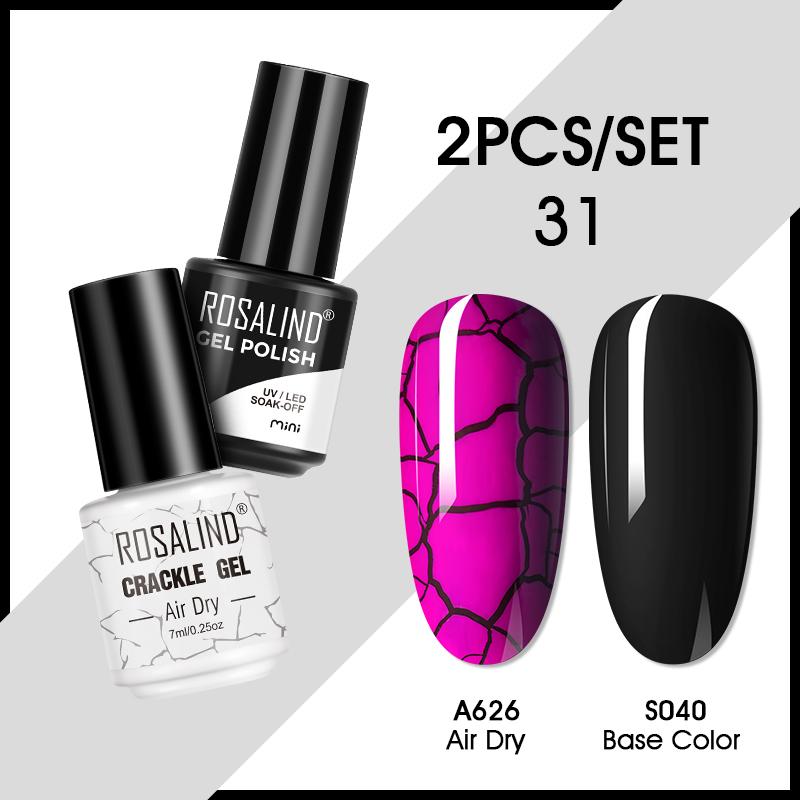 ROSALIND Cracked Gel Nail and Polish Nail Gel Kit Nail Varnish Hybrid Crackle Manicure Art UV Gel Semi Permanent 2PCS