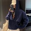 Classic autumn and winter solid color hooded sweater long-sleeved zipper thickened jacket women's sports loose casual versatile top