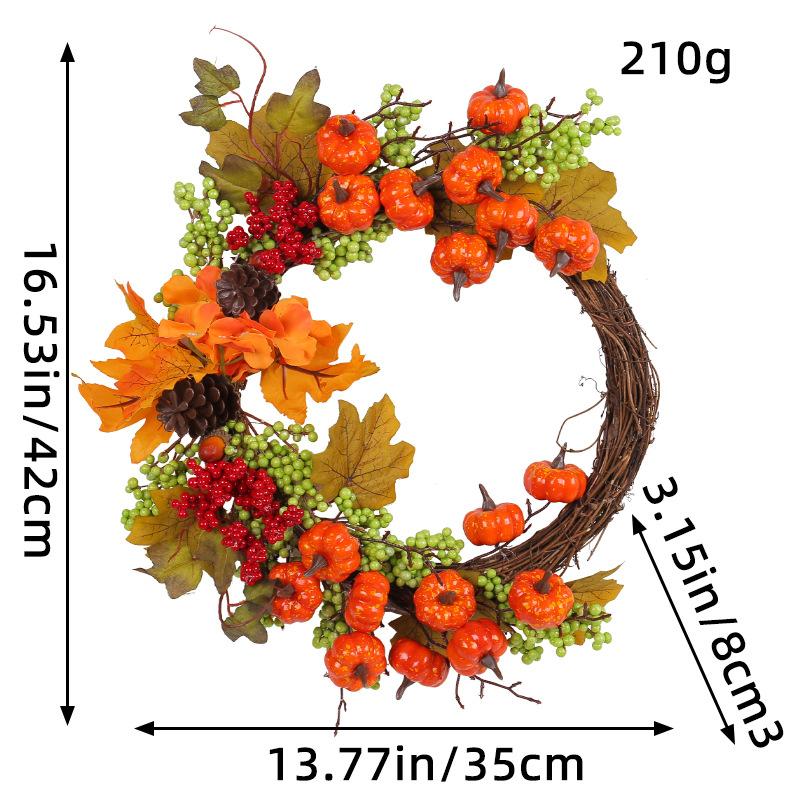 35cm Autumn Decorative Wreath, Harvest Festival Thanksgiving Festival Decor Garland, Front Door Hanging Wreath, Pumpkin Maple Leaf Artificial Flowers
