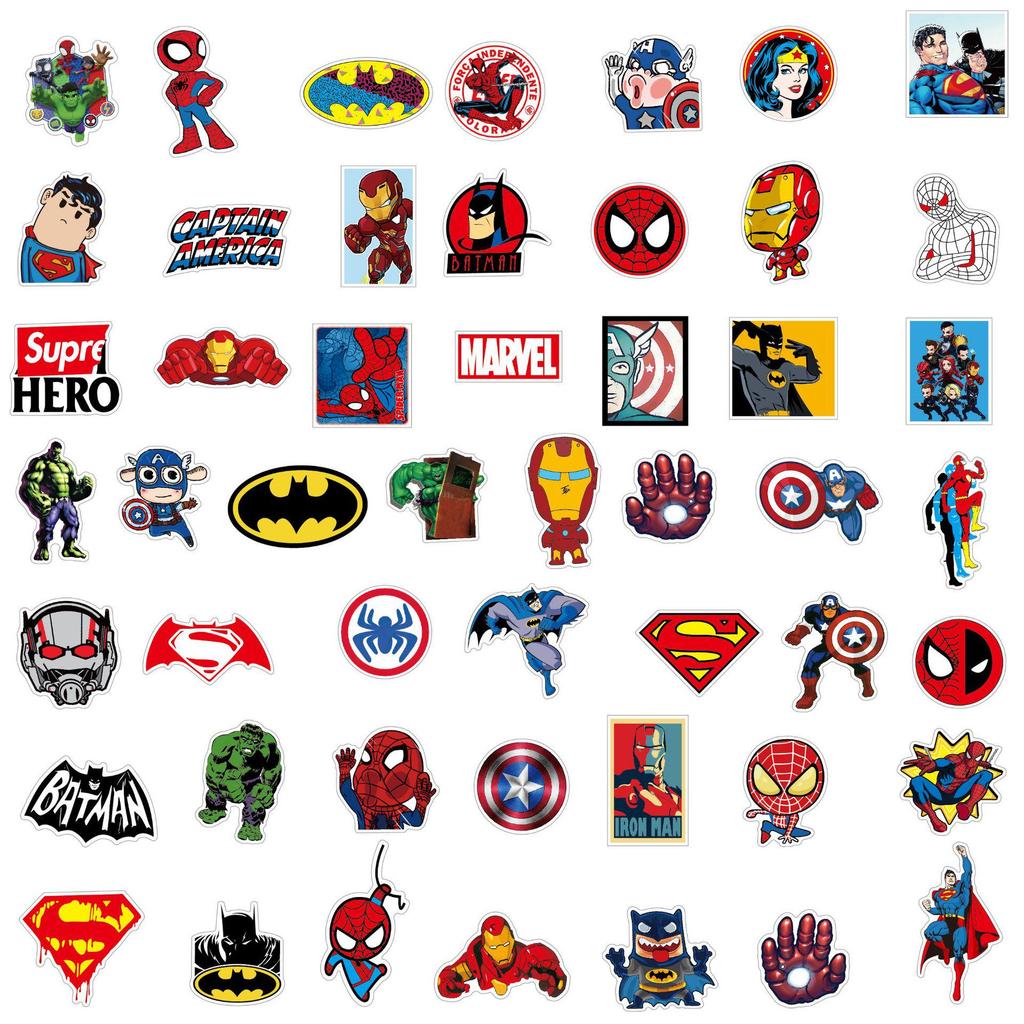 50 Marvel & DC Superhero Cartoon Stickers for Car, Guitar, Notebook, and Graffiti Use