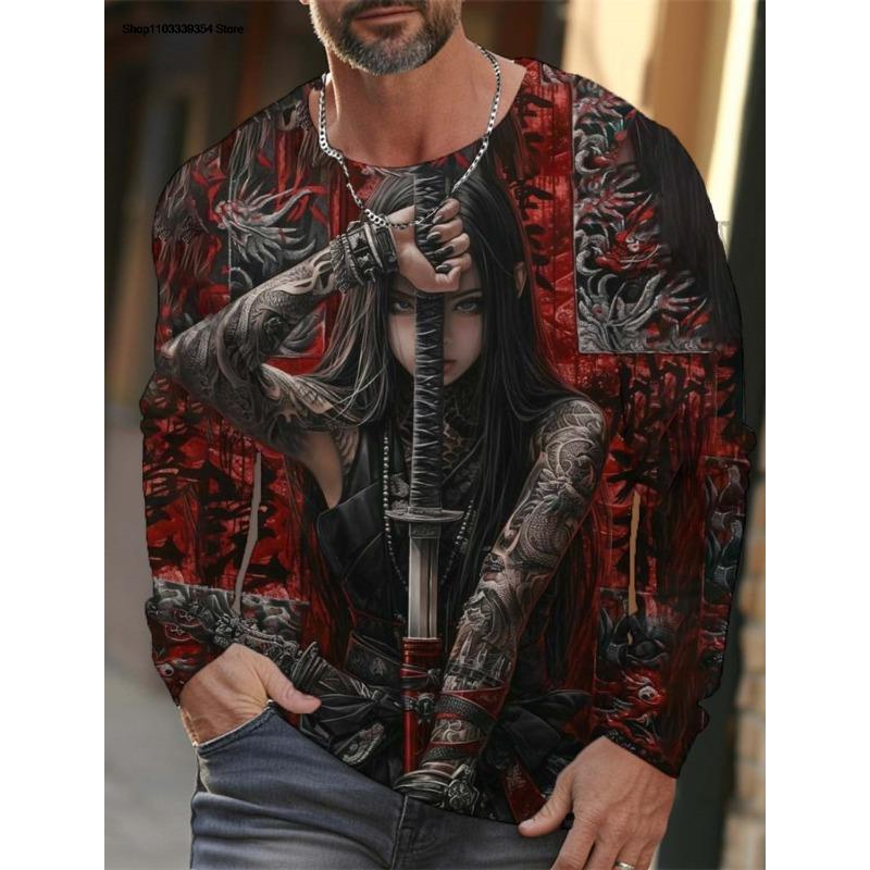 Men's Long Sleeve T-Shirt Cartoon Sexy Girl Pattern 3d Printed Oversized T Shirts For Men Personality Girl Harajuku Clothing Tops Tees