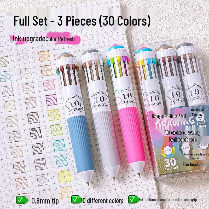 Lan Guo 60-Color Multi-Function Ballpoint Pen Set - Press-Type, Ten-in-One for Painting & Catching Fish
