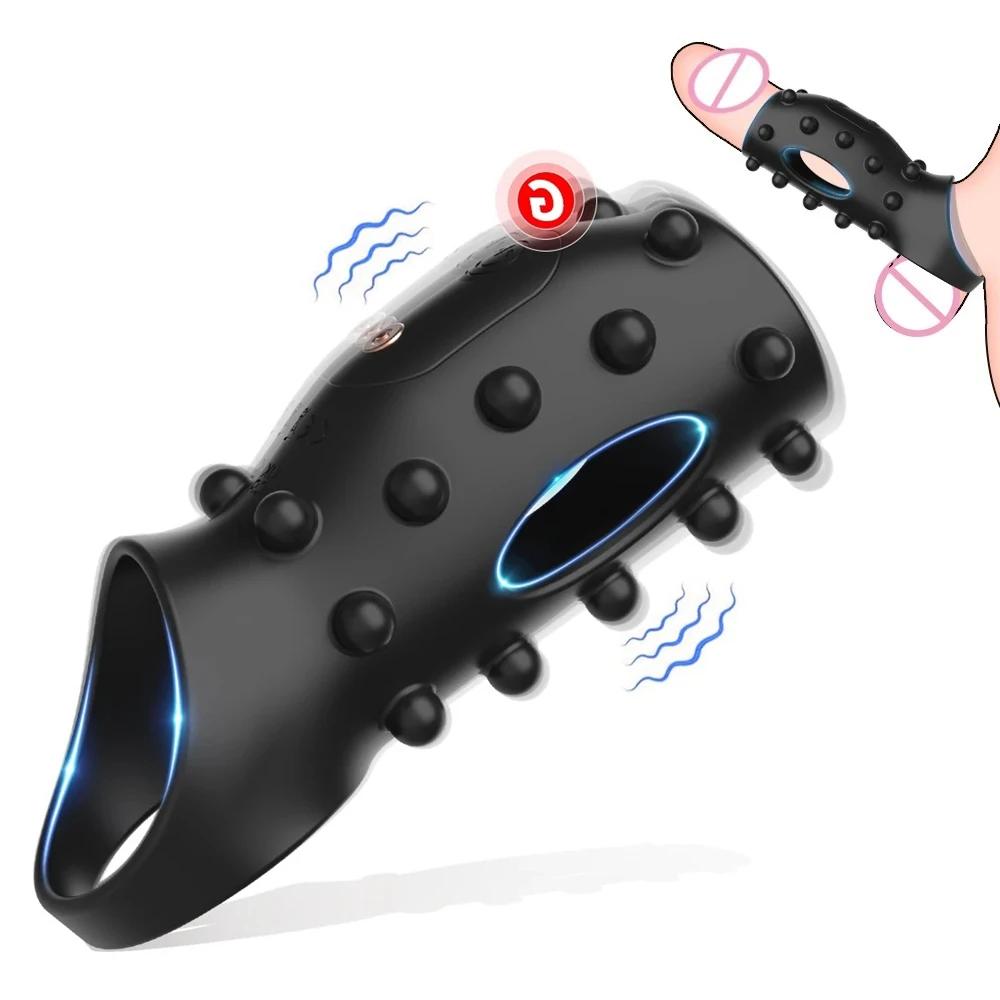 Vibrating Penis Sleeve Cock Ring G Spot Stimulate Women Penis Ring Vibrator Delay Ejaculation Adult Sex Toys for Men 18+