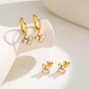 Luxury Zircon Four Leaf Flower Hoop Earrings for Women, Hypoallergenic Stainless Steel Charm Earrings, Party Jewelry Gift