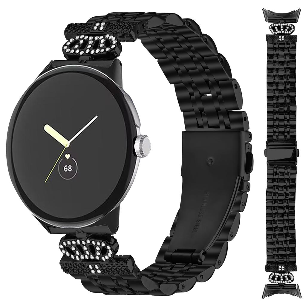 For Google Pixel Watch 2/Pixel Watch Watch Band 7-Bead Rhinestone Crown Stainless Steel Strap