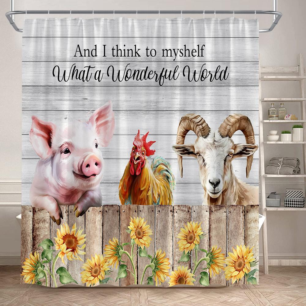 Farm Animals Shower Curtains Highland Cow Pig Horse Rustic Purple Floral Sunflower Autumn Scenery Fabric Bathroom Curtain Decor