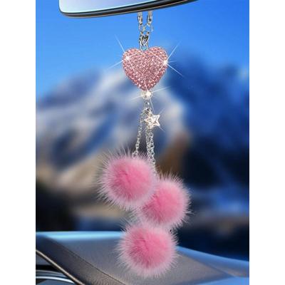 1 Stück Diamantbesetzter Herzförmiger Anhänger, Rückspiegel-Charm für das Auto, Damen-Autozubehör, Auto-Dekoration