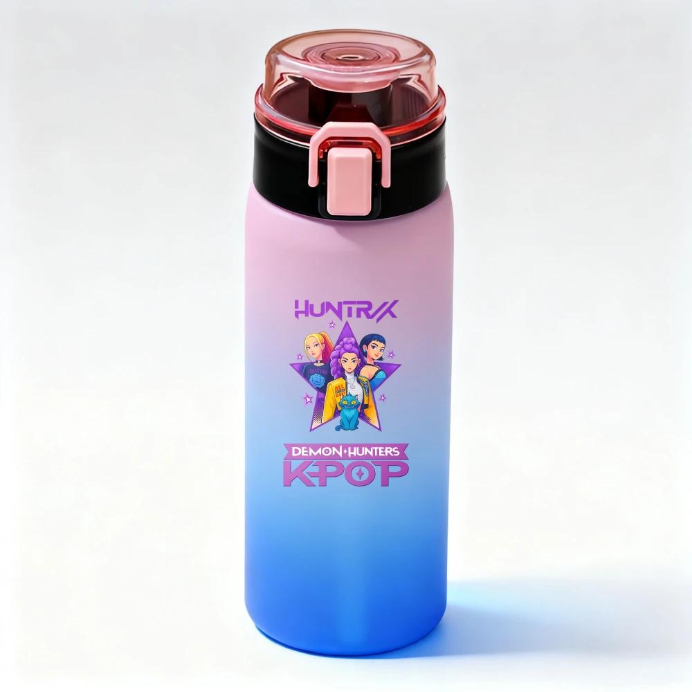 KPop Demon Hunters Gradient Water Bottles High-capacity Drinking Straw Cup Portable Girl Outdoor Office School 500ml Kid Friendly Entertaining Fun