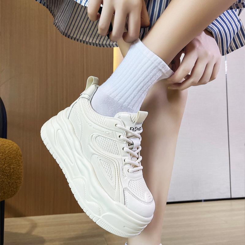 thick-soled little white shoes women's spring new height-increasing muffin casual versatile board shoes small breathable dad shoes