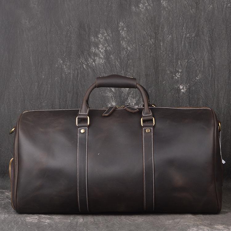 The First Layer Of Cowhide Men'S Hand-Held Travel Bag, Crazy Horse Leather Women'S Shoulder Oblique Span Bag, Large-Capacity Duffel Bag.
