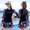 Bañador de Manga Larga con Protección Solar para Mujer: Estilo Falda Boxer de Dos Piezas para Resort y Deportes.