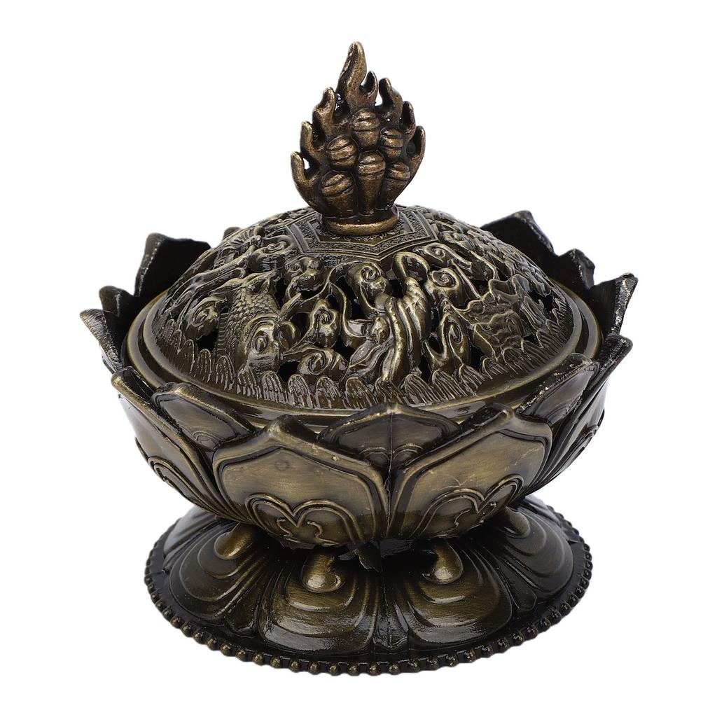 Incense Holder Vintage Zinc Copper Alloy Flower Shaped Incense Bowl Home Decoration