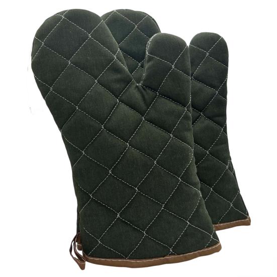 2Pcs Thickened Cotton Oven Mitts Heat-Resistant Baking Gloves for Microwave And Grill Non-Slip Machine Washable Essential Kitchen Tool